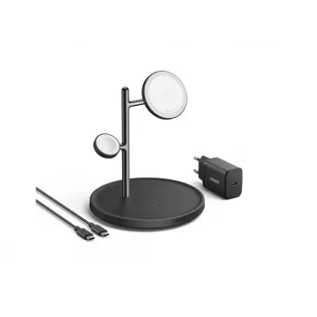 Anker MagGo B25M3312 Qi2 įkrovimo stotelė 3 viename, 15 W telefonui, juoda