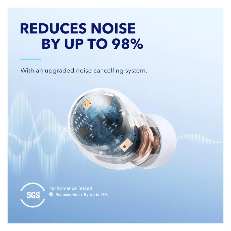 Anker Soundcore Space A40 belaidės ausinės su triukšmo slopinimu, Bluetooth 5.2, LDAC, IPX4, baltos