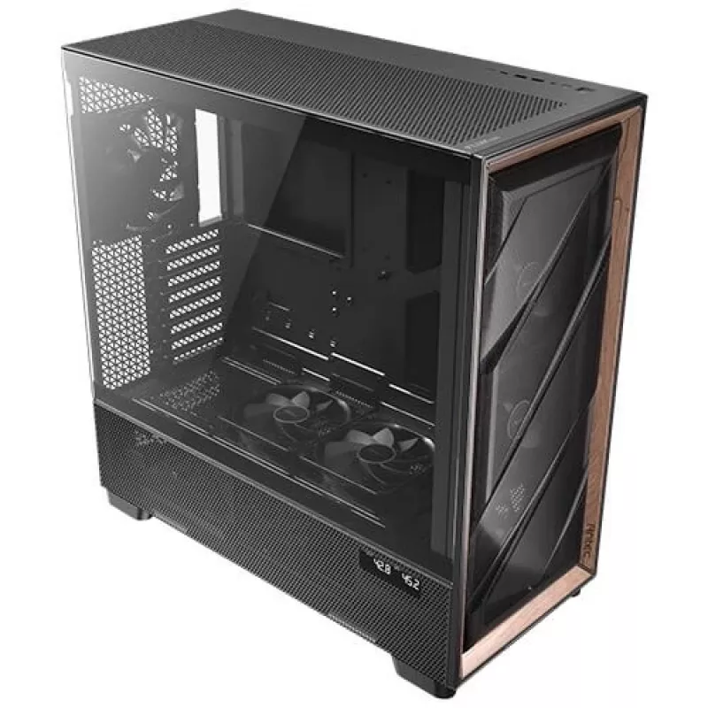 Antec Flux Pro Noctua Edition Full Tower Case, Black/Wood, su Noctua NA-FH1 ventiliatorių šerdimi