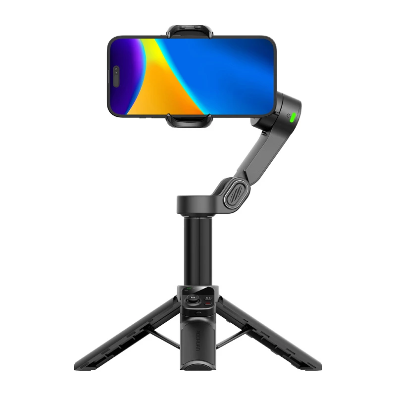 AOCHUAN Smart X3 AI sekimo gimbal stabilizatorius su LED šviesa ir selfie lazda išmaniesiems telefonams, juoda