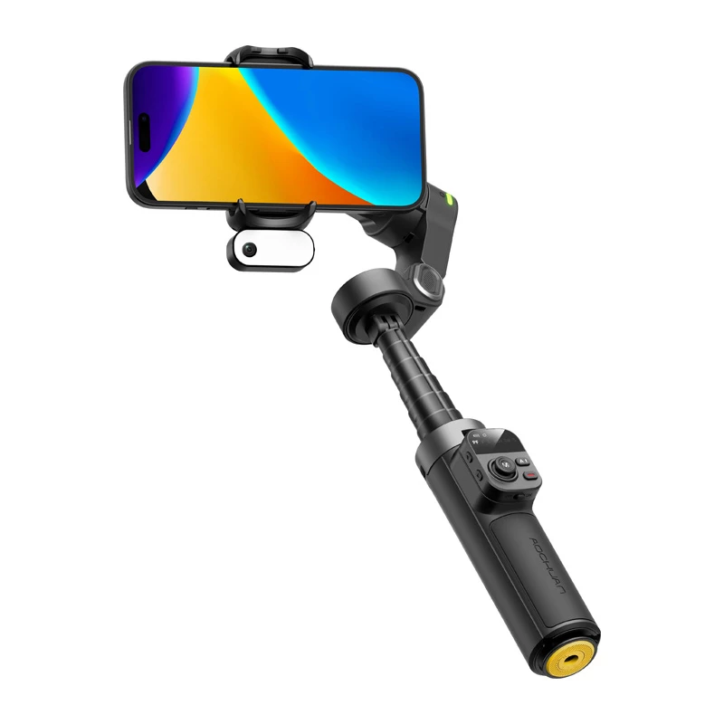 AOCHUAN Smart X3 AI sekimo gimbal stabilizatorius su LED šviesa ir selfie lazda išmaniesiems telefonams, juoda