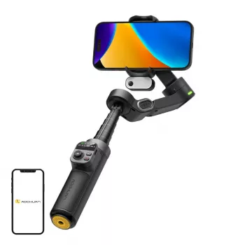 AOCHUAN Smart X3 AI sekimo gimbal stabilizatorius su LED šviesa ir selfie lazda išmaniesiems telefonams, juoda