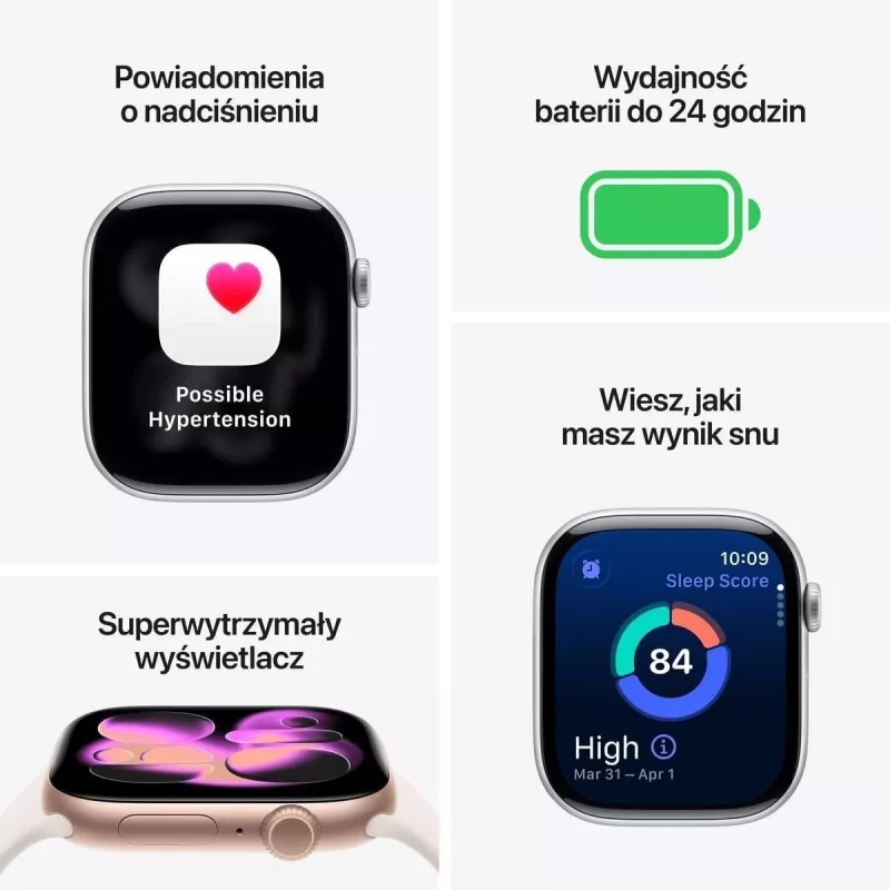 “Apple Watch Series 11 (2025) GPS 46mm sidabrinis aliuminio korpusas su Purple Fog Sport Band M/L”