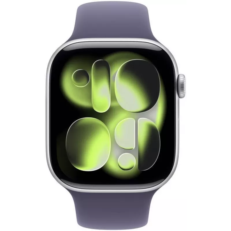 “Apple Watch Series 11 (2025) GPS 46mm sidabrinis aliuminio korpusas su Purple Fog Sport Band M/L”