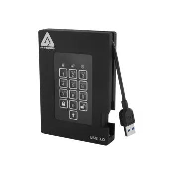 Apricorn Aegis Padlock Fortress A25-3PL256-500F išorinis kietasis diskas – 500GB – USB 3.2 Gen 1 – AES 256 bitų aparatinė šifracija – juoda