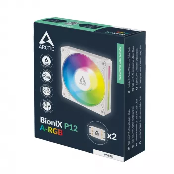 Arctic BioniX P12 A-RGB White 120mm PWM ventiliatorius korpusui, 450-3000 RPM, adresuojamas RGB, dauginimo grandinė