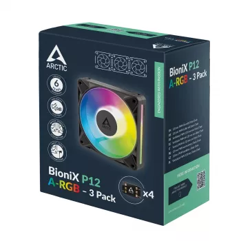 Arctic BioniX P14 A-RGB 140mm PWM ventiliatorius 3 vnt. komplektas - juodas - adresuojamas RGB, 2500 RPM, 186 m³/h