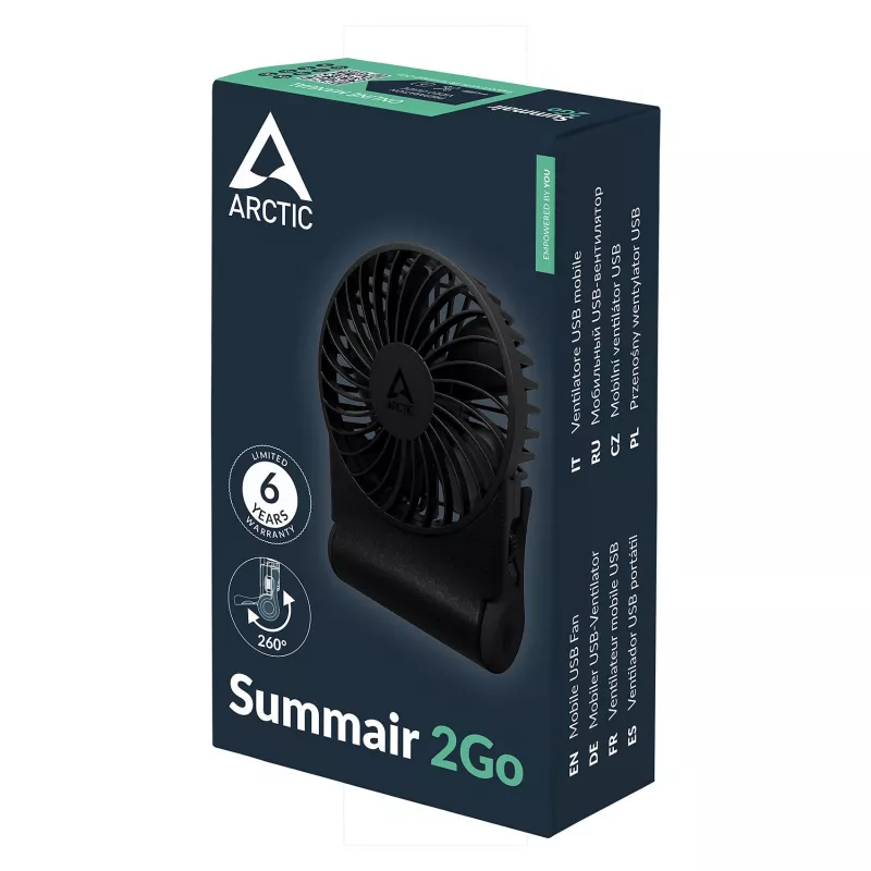 Arctic Summair 2Go įkraunamas stalinis ventiliatorius – 10 cm (juodas)