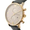 Armani AR0386 vyriškas klasikinis kvarcinis analoginis laikrodis 40 mm, auksinio ciferblato, juodo odinio dirželio