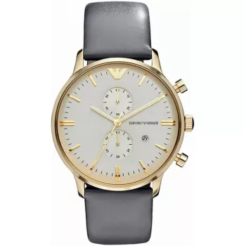 ARMANI AR0386 Vyrų Klasikinis Kvarcinis Analoginis Laikrodis 40mm Sidabrinis Ciferblatas Ruda Odinė Apyrankė