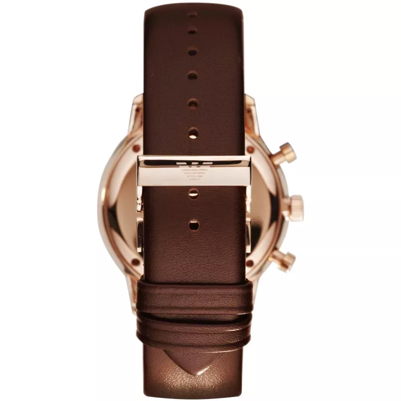 Armani AR0387 vyrų kvarcinis chronografas, 42 mm, rudas ciferblatas, odinė apyrankė