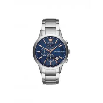 Armani AR11458 Vyriškas kvarcinis laikrodis su mėlynu ciferblatu ir nerūdijančio plieno apyranke, 43 mm