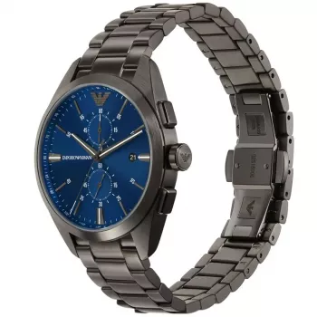 ARMANI AR11481 Vyrų Luigi Chronograph Quartz Laikrodis 43mm Juodas Ciferblatas Juodas Odinis Dirželis