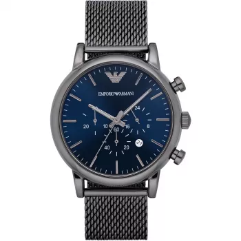 ARMANI AR1979 Vyriškas chronografo laikrodis 46mm juodas ciferblatas odinis dirželis