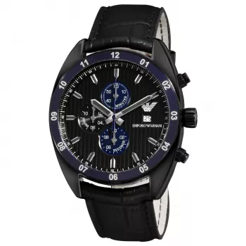 ARMANI AR5916 Vyriškas Kvarcinis Chronografo Laikrodis 42mm Juodas Ciferblatas Rožinio Aukso Spalvos Plieno ir Silikono Apyrankė