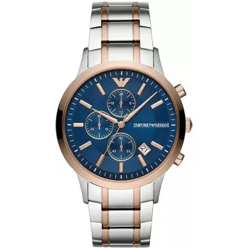 ARMANI AR80025 Vyriškas Kvarcinis Chronografo Laikrodis 43mm Nerūdijančio Plieno Mėlynas Ciferblatas