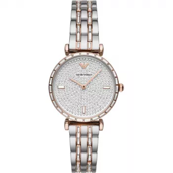 ARMANI Gianni T-Bar moteriškas laikrodis AR11293 – 32mm nerūdijančio plieno kvarcinis sidabrinis ciferblatas
