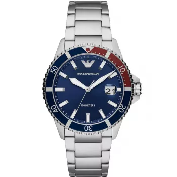 ARMANI AR11339 Vyriškas Laikrodis 42mm Nerūdijančio Plieno Kvarcinis Chronografas Juodu Ciferblatu Odiniu Dirželiu