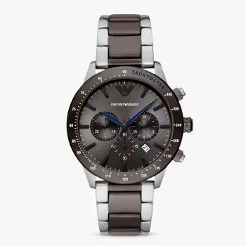 Armani vyriškas Luigi chronografo laikrodis juodu ciferblatu ir odiniu dirželiu AR11391 (43 mm)