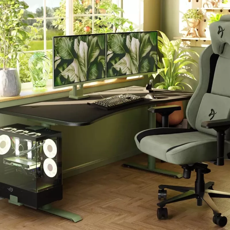 Arozzi Arena Large Gaming Stalas – Forest Green (Reguliuojamas Aukštis, Mikropluošto Pelės Kilimėlis)