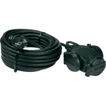 AS Schwabe 60456 10m H07RN-F 3G1.5mm² 3-išėjimų guminis prailgintuvas su Schuko kištuku ir lizdu, IP44, juodas