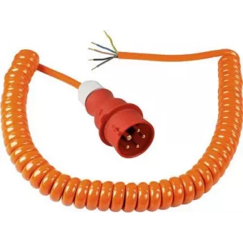AS SCHWABE CEE spiralinis maitinimo kabelis su CEE kištuku ir atviru galu (400V / 16A | IP44 | H07BQ-F 5G2.5 | 1m - 5m ištempiamas) - Oranžinis 70432