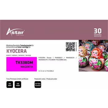 ASTAR AS20406 Kyocera TK-5380M purpurinės spalvos tonerio kasetė, perdirbta, didelio našumo, 10 000 puslapių