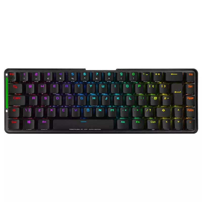 ASUS ROG Falchion NX mechaninė žaidimų klaviatūra, 65% formos faktorius, ROG NX Red jungikliai, belaidė/laidinis ryšys, RGB foninis apšvietimas, juoda