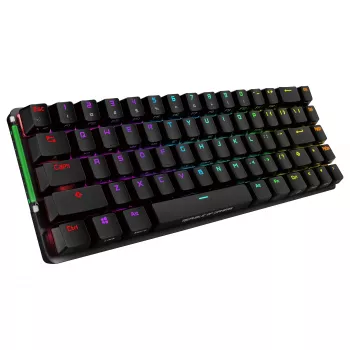 ASUS ROG Falchion NX mechaninė žaidimų klaviatūra, 65% formos faktorius, ROG NX Red jungikliai, belaidė/laidinis ryšys, RGB foninis apšvietimas, juoda