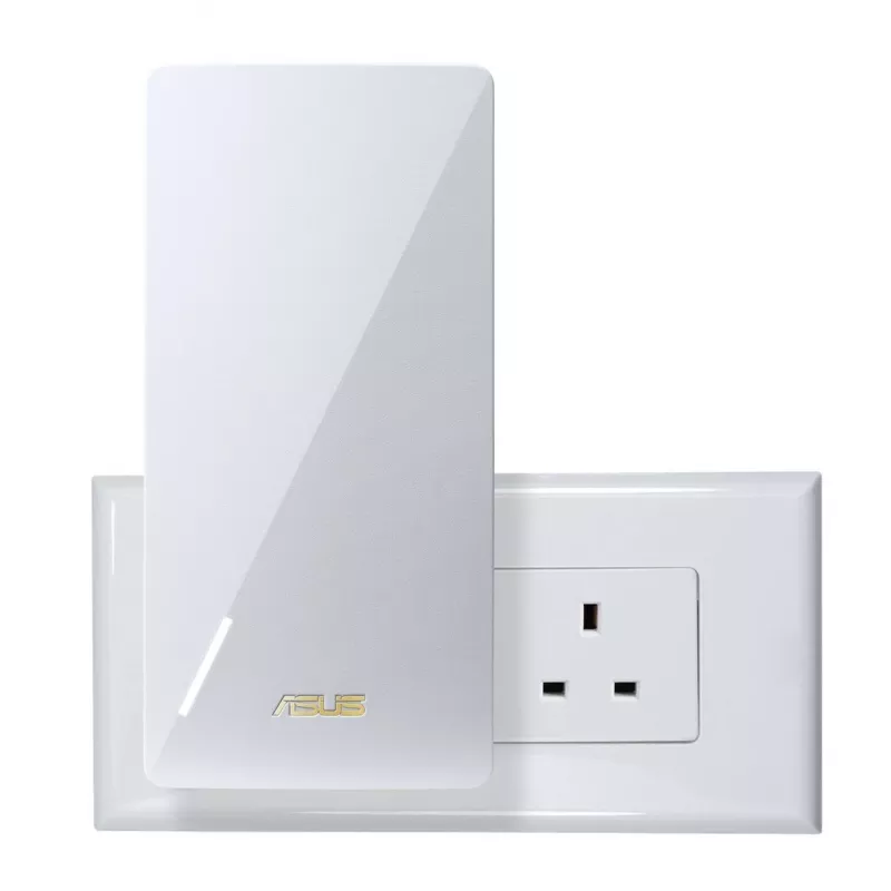 ASUS RP-BE58 dviejų juostų Wi-Fi 7 signalo stiprintuvas, BE3456, 2.4GHz 574Mbps + 5GHz 2882Mbps, 1x Gigabit prievadas, AiMesh, WPA3, baltas