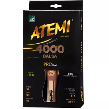 Atemi 4000 Balsa Concave stalo teniso raketė – puolamoji 5 sluoksnių balsa medžio raketė su Atemi ACE guma, 2,2 mm kempine, ITTF patvirtinta