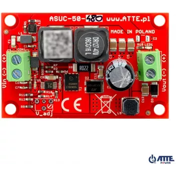 ATTE ASUC-50-480-OF Pramoninis DC/DC keitiklis, 48V įėjimas, 12V 4A išėjimas, tvirtinamas ant DIN bėgelio
