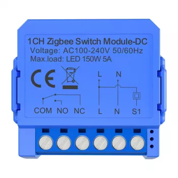 Avatto ZWSM16-DC-1 – išmanus 1 kanalo ZigBee 3.0 relės modulis su potencialiai laisvu kontaktu