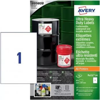 Avery Zweckform B4775-50 A4 balti polietileno plėvelės lipdukai, nuolatiniai klijai, lazeriniams spausdintuvams ir kopijavimo aparatams, 50 lapų, 210 x 297 mm
