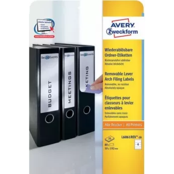 Avery Zweckform L6061REV-20 nepermatomi segtuvų etiketės, baltos, 59 x 192 mm, 80 etikečių (20 lapų x 4)