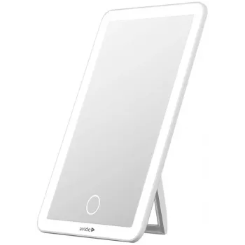 Avide ABLDL-M-3.5W-AE Laisvai pastatomas baltas stačiakampis kosmetinis veidrodis su LED apšvietimu, 3.5W, įkraunamas per USB