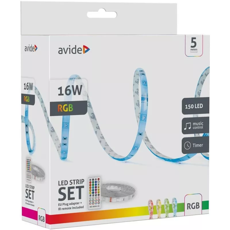 Avide LED juosta Blister 12V 16W RGB 5m su IR nuotolinio valdymo pulteliu