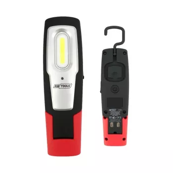 AWTOOLS AW17601 COB LED priekinė lemputė - 120 liumenų, 3 režimai, IPX4 atspari purslams, reguliuojamas galvos dirželis, maitinama baterijomis
