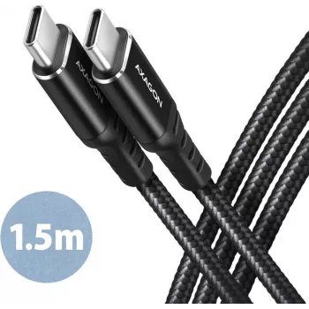 AXAGON BUCM-CM15AB USB-C į USB-C 2.0 laidas, 1,5m, PD 60W, 3A, pintas - Juodas