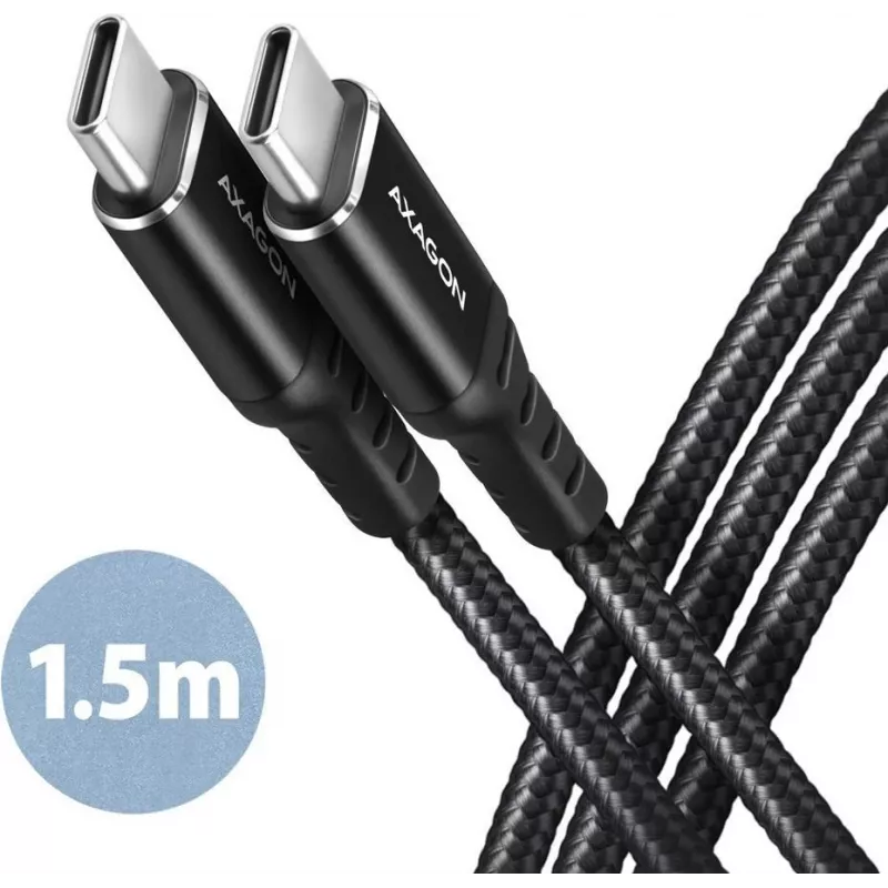 AXAGON BUCM-CM15AB USB-C į USB-C 2.0 laidas, 1,5m, PD 60W, 3A, pintas - Juodas
