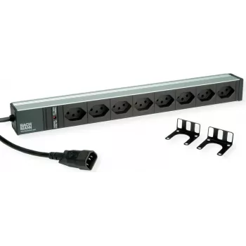 Bachmann 800.4023 19 colių 1U 8 lizdų C13 90° kampu PDU su C14 įvadu, 2 m kabeliu