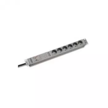 Bachmann 691689 19 colių 1U stovo maitinimo juosta su 6 Schuko lizdais, apsauga nuo viršįtampių ir tinklo filtru, pilka