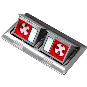 BACHMANN Mini Floor Box 2x3M – Dvigubas grindų ir stalviršio lizdų blokas 45x45 mm moduliams, pakreipiamas dangtis, pilka