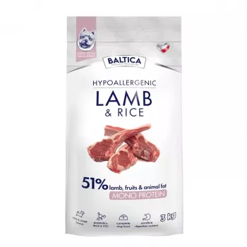 BALTICA NUTRACEUTIC Hip alerginė ėriena su ryžiais sausa pašaras šunims mažų ir ypač mažų veislių, 3 kg