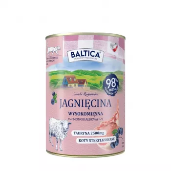 Baltica Smaki Regionów Suaugusių kačių ėdalas su ėriena, 400 g skardinė