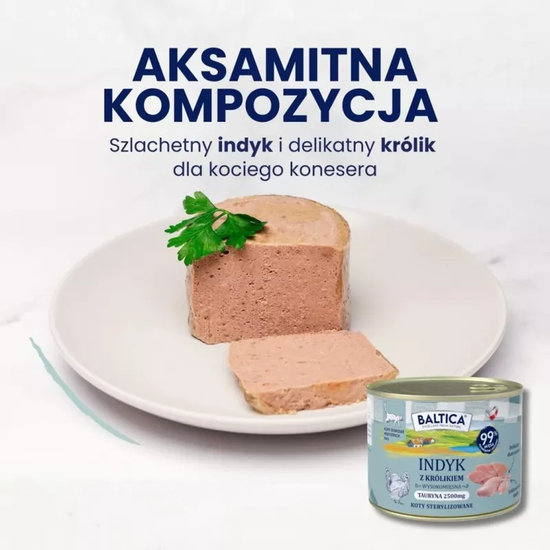 BALTICA Smaki Regionów Suaugusių kačių šlapias maistas su kalakutiena ir triušiena 185g skardinė