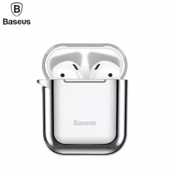 Baseus Apple Metallic Shining Ultra-thin Silicone Protector Case with Hook for Airpods 1 / 2 sidabrinis