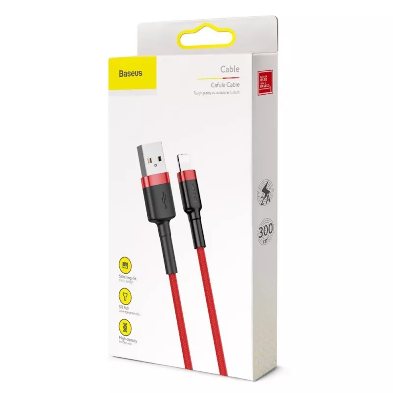 Baseus Cafule Lightning kabelis 2A 3m Raudonas/Juodas (CALKLF-R09)