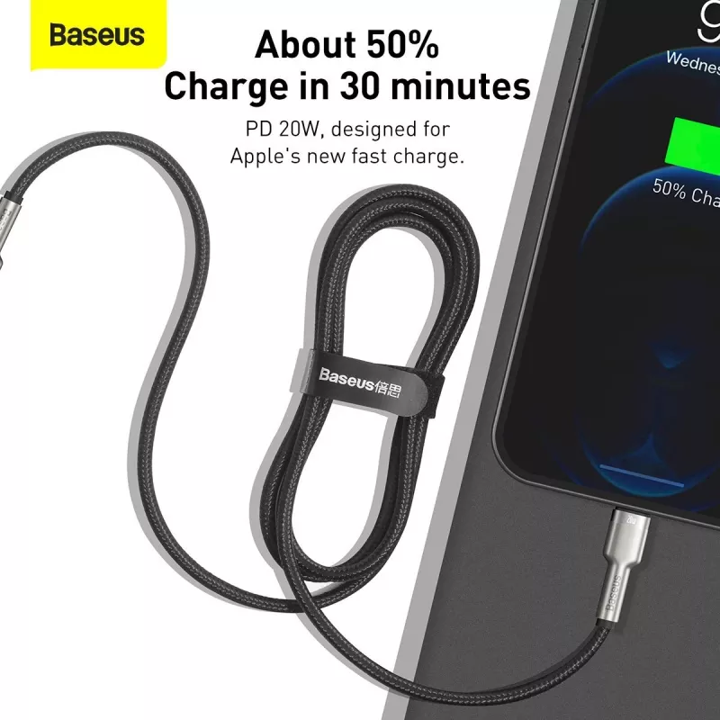 Baseus Cafule Series Metal USB-C to Lightning kabelis PD 20W 1m Juodas