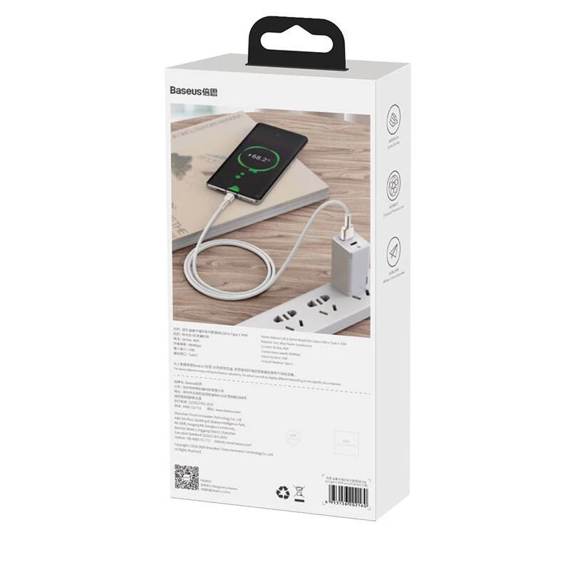 Baseus Cafule USB-A – USB-C laidas, 66W, 1m, baltas